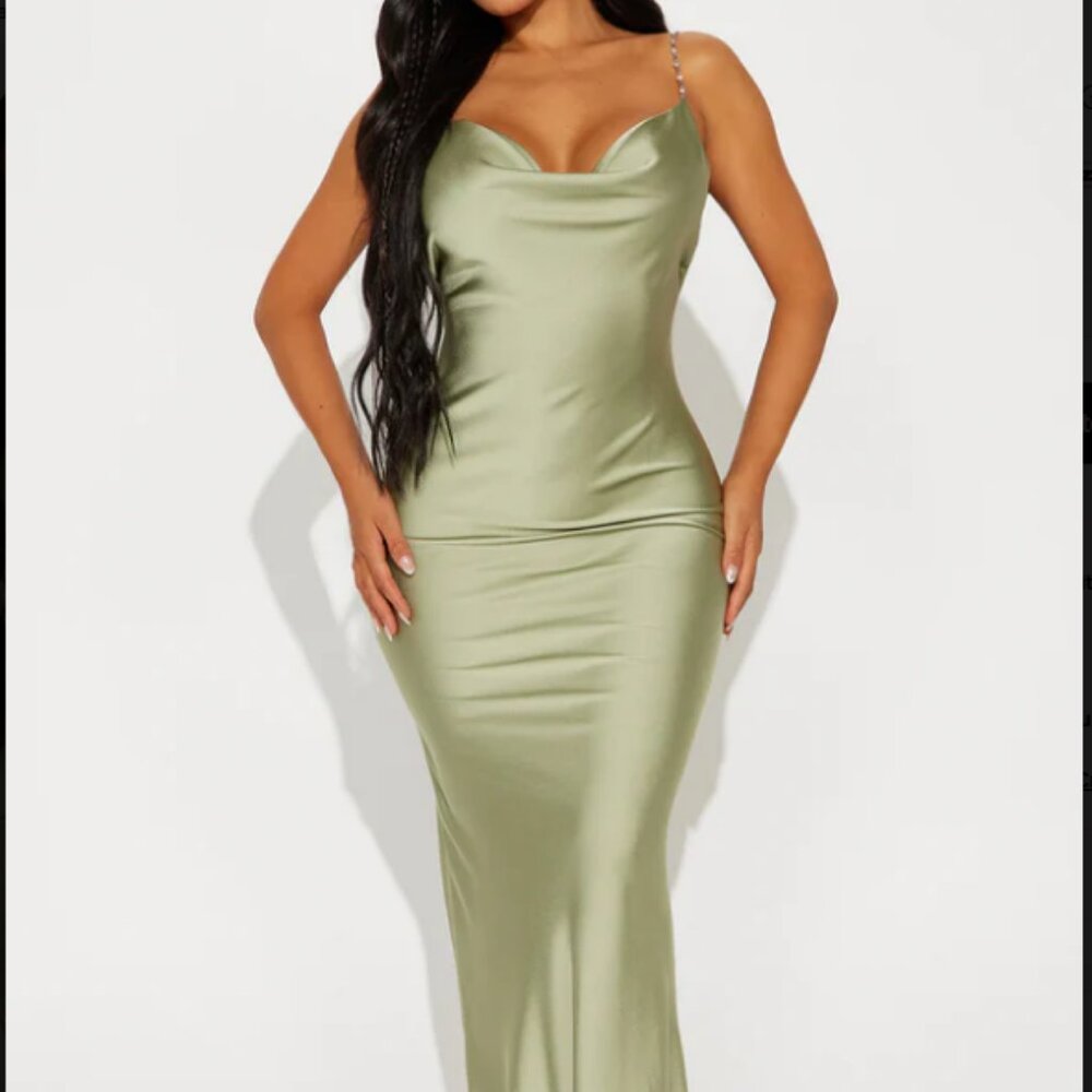 Mira Satin Maxi Dress - Sage